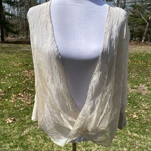 SNOSKINS TOP CREAM SHRUG BALLET WRAP LOOK BLOUSE V-NECK SHEER SIZE S USA